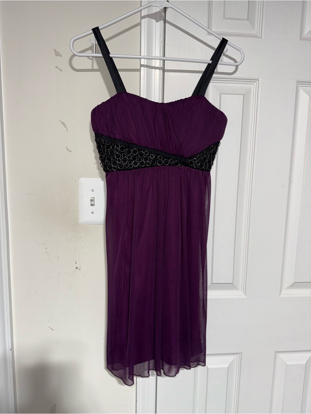 City Studio Purple Chiffon Midi Dress with Black Beaded Waist